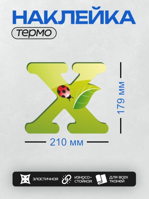 Термонаклейка на одежду DTF / Зелёная буква "Х", божья коровка, лист.