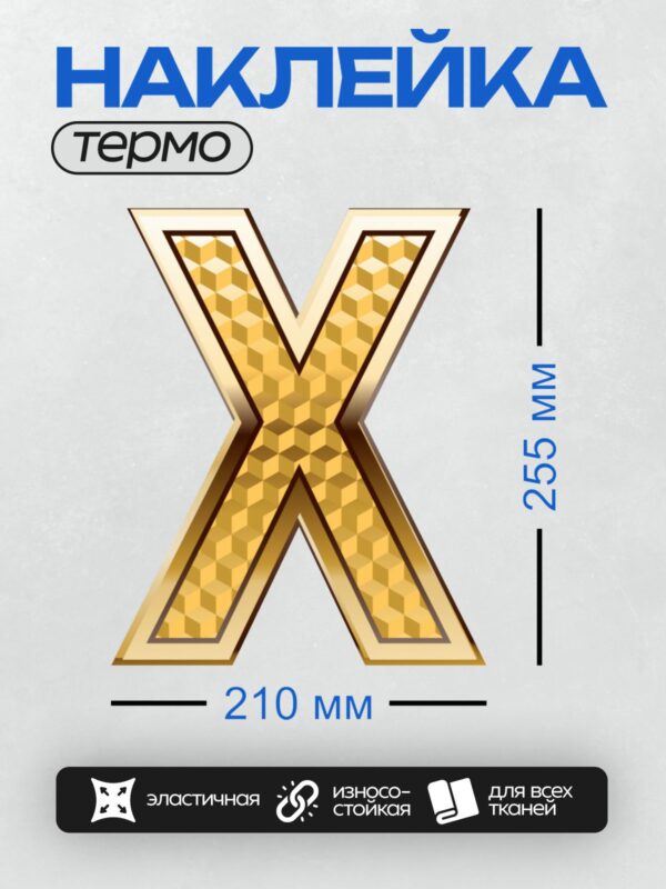 Термонаклейка на одежду DTF / Золотая буква X с геометрическим узором.