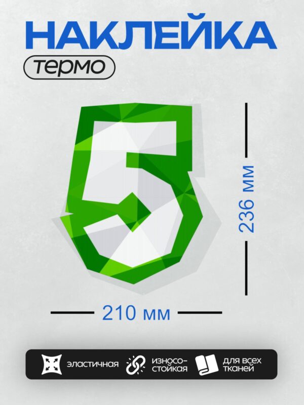 Термонаклейка на одежду DTF / Зелёный символ "5" в стиле low-poly.