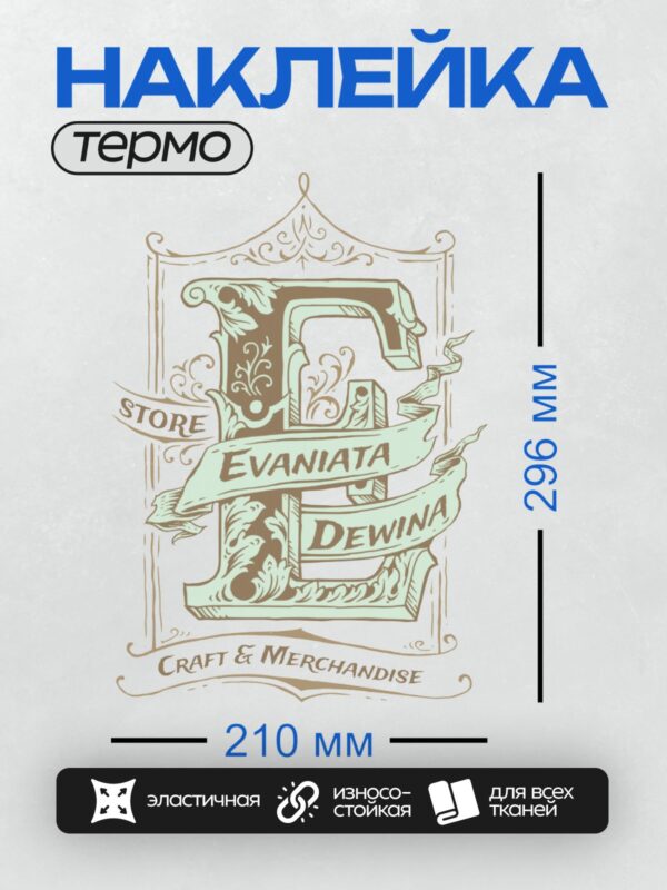 Термонаклейка на одежду DTF / Декоративный логотип с надписью "Evania Dewina Store".