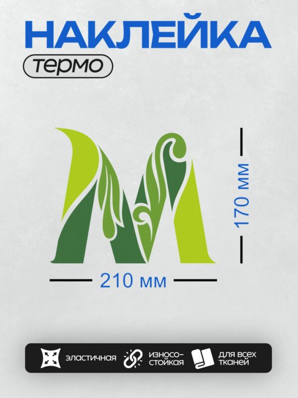 Термонаклейка на одежду DTF / Абстрактный зеленый логотип с плавными линиями.