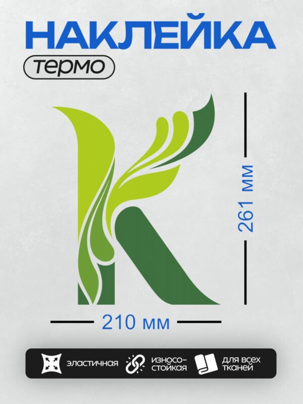 Термонаклейка на одежду DTF / Абстрактный зеленый логотип с плавными линиями.