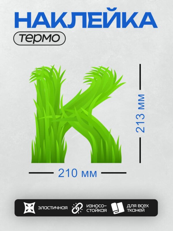 Термонаклейка на одежду DTF / Стилизованная буква "R" из зелёных листьев.