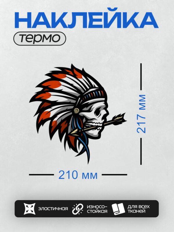 Термонаклейка на одежду DTF / Череп в индейском головном уборе с перьями и стрелами.