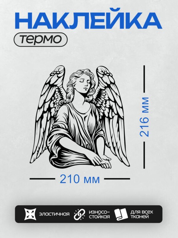 Термонаклейка на одежду DTF / Абстрактный рисунок ангела с крыльями в черно-белом стиле.