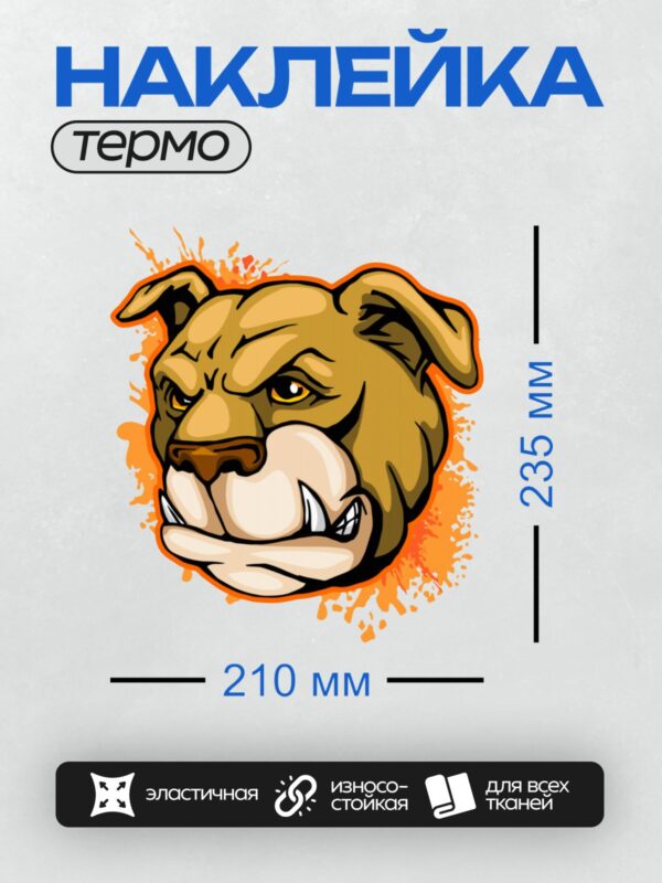 Термонаклейка на одежду DTF / Карикатурный американский бульдог с огненным фоном.