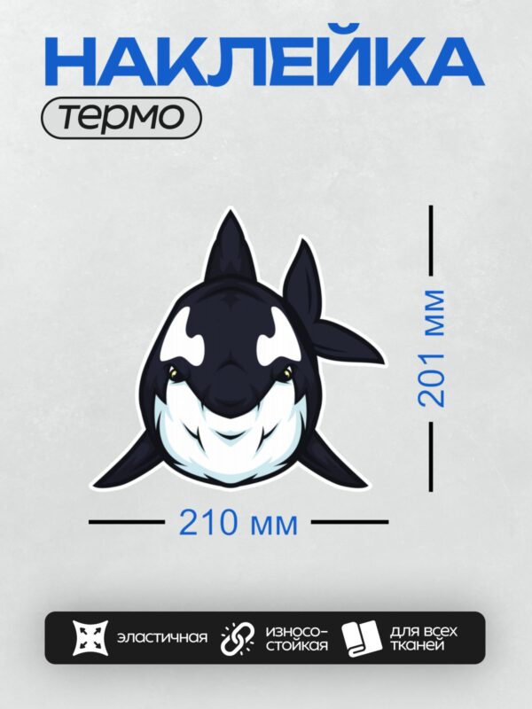 Термонаклейка на одежду DTF / Мультяшная косатка с большими белыми пятнами.