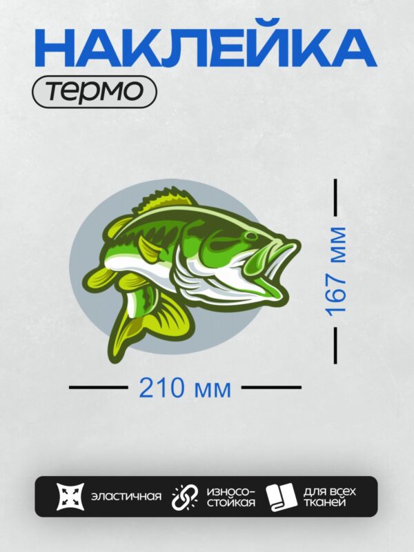 Термонаклейка на одежду DTF / Мультяшный окунь с яркой зелёной окраской.