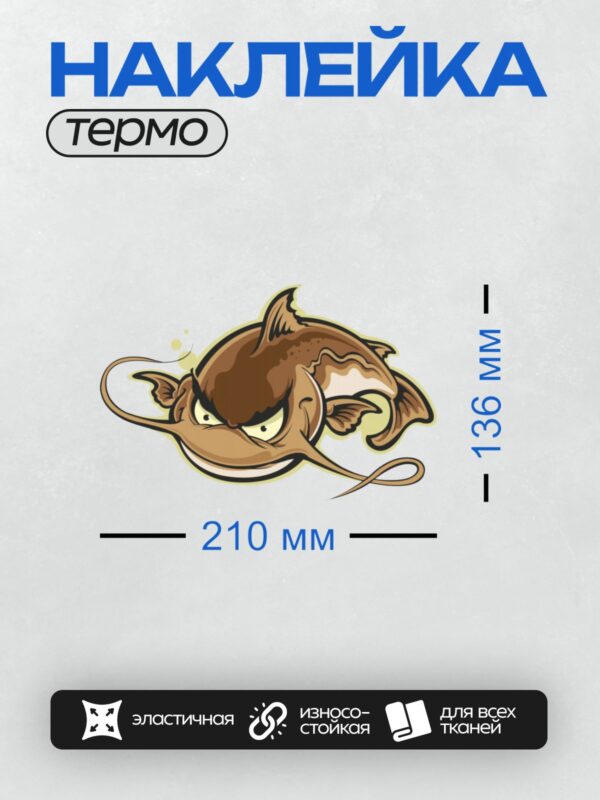 Термонаклейка на одежду DTF / Мультяшный сом с длинными усами и большими глазами.
