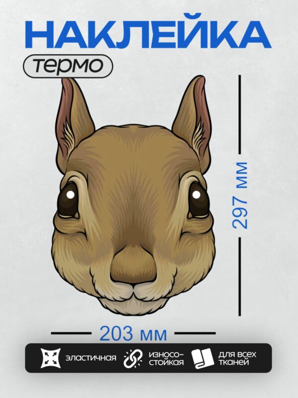 Термонаклейка на одежду DTF / Милая мордочка кролика с большими глазами и ушами.