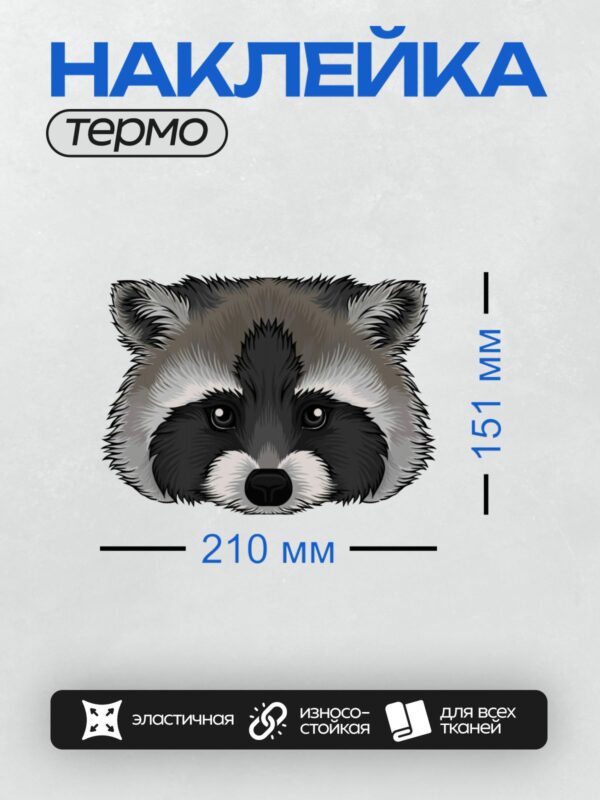 Термонаклейка на одежду DTF / Мультяшный енот с пушистым мехом и большими глазами.