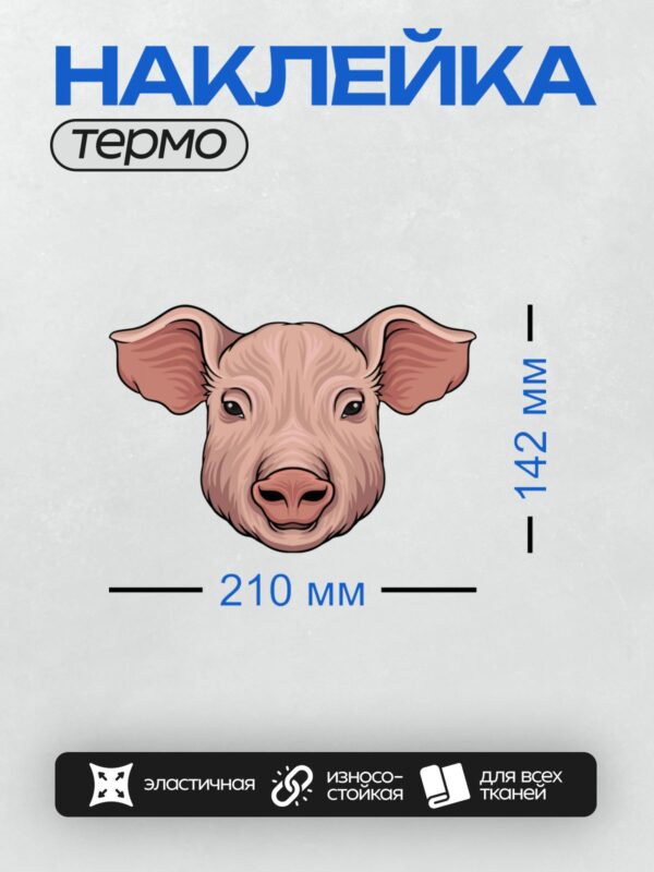 Термонаклейка на одежду DTF / Мультяшная свинья с большими ушами и розовым носом.