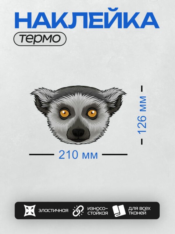 Термонаклейка на одежду DTF / Мультяшный лемур с большими оранжевыми глазами.