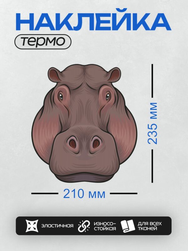 Термонаклейка на одежду DTF / Стилизованная голова бегемота с большими глазами.