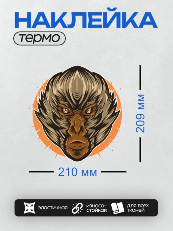 Термонаклейка на одежду DTF / Стилизованное лицо обезьяны с ярким фоном.