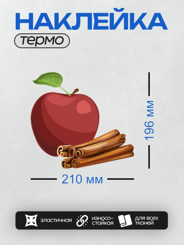 Термонаклейка на одежду DTF / Красное яблоко с зелёным листом и палочки корицы.