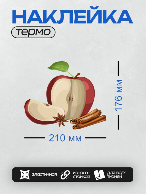 Термонаклейка на одежду DTF / Красное яблоко, корица и бадьян.