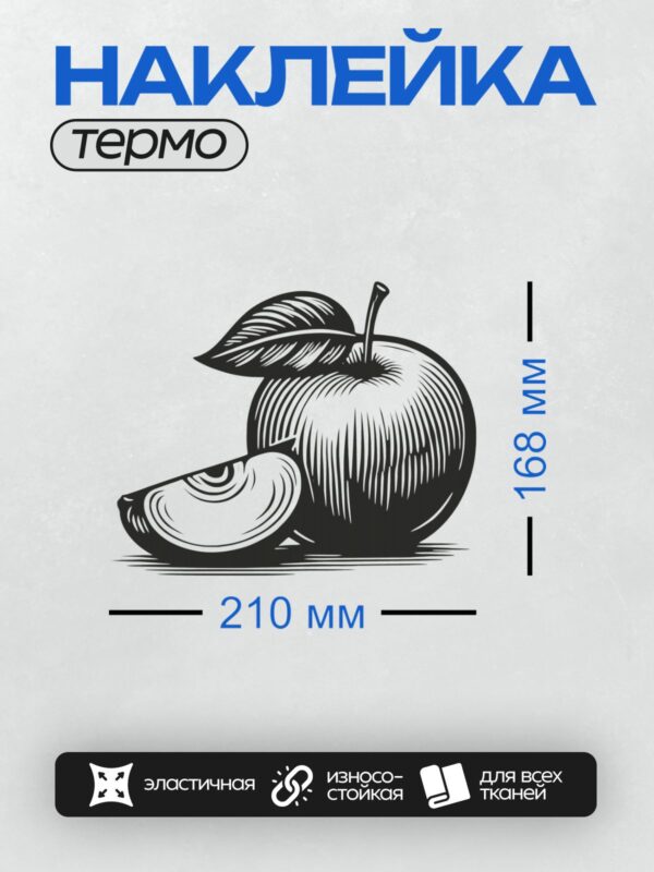 Термонаклейка на одежду DTF / Черно-белое яблоко с листом и надкушенным кусочком.