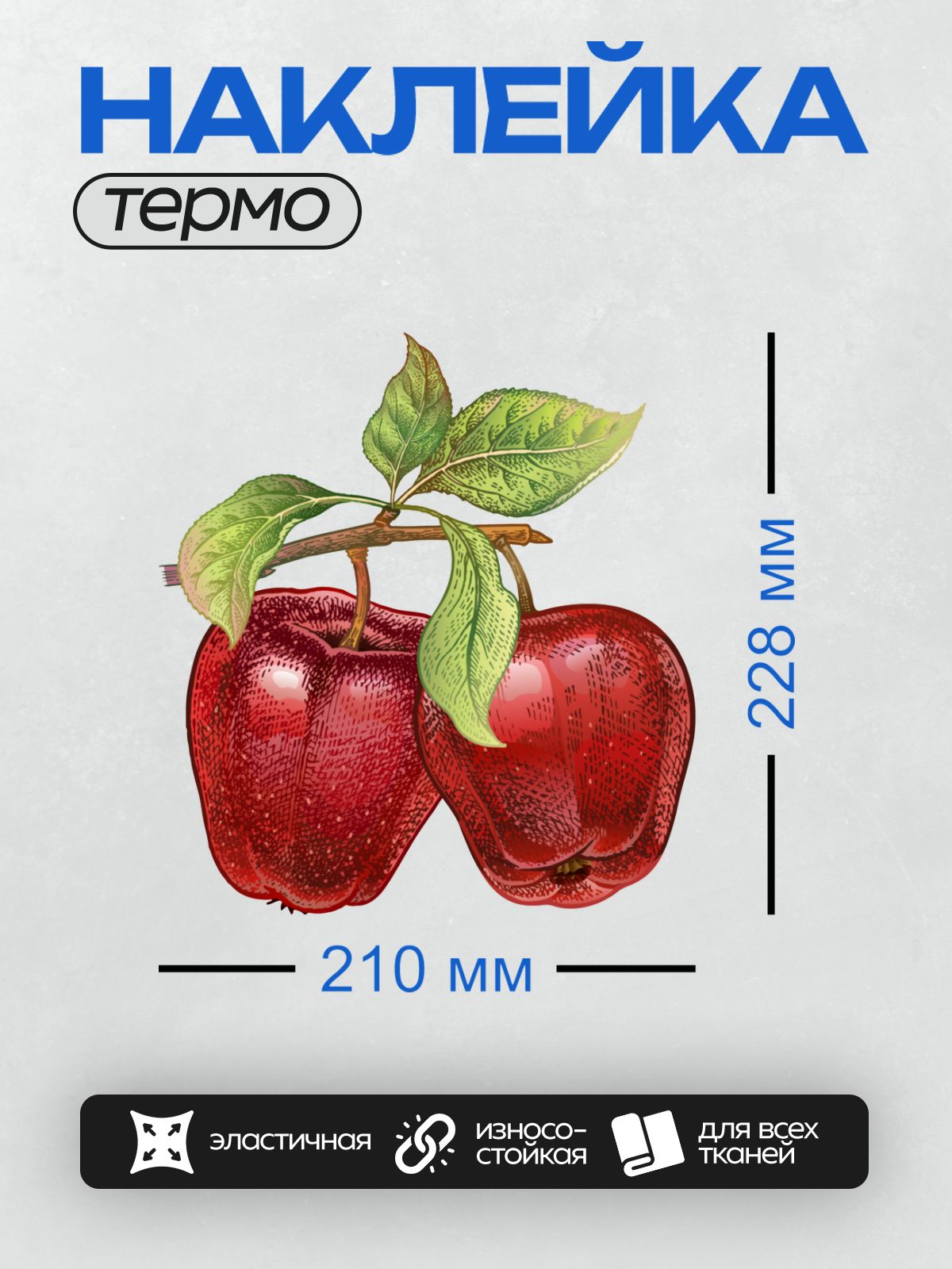 Термонаклейка на одежду DTF / Два красных яблока с зелёными листьями на ветке.
