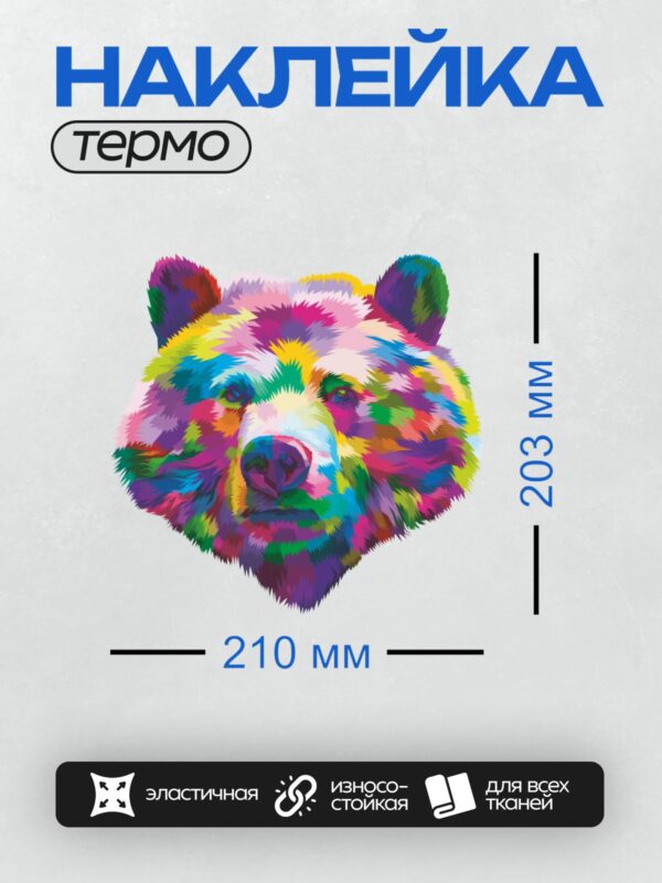 Термонаклейка на одежду DTF / Радужный медведь в стиле поп-арт.