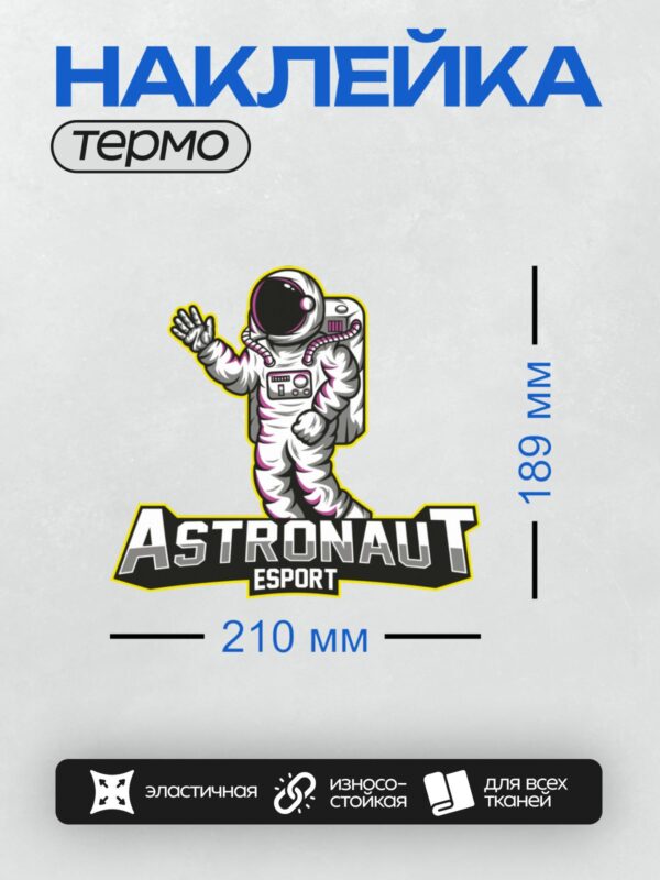Термонаклейка на одежду DTF / Космонавт в скафандре с надписью "Astronaut eSport".