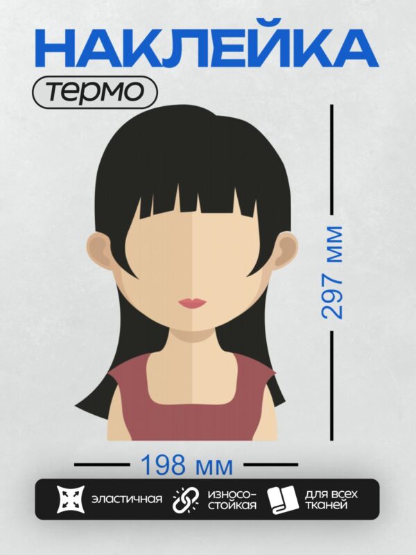 Термонаклейка на одежду DTF / Стилизованная женщина с черными волосами и красным платьем.