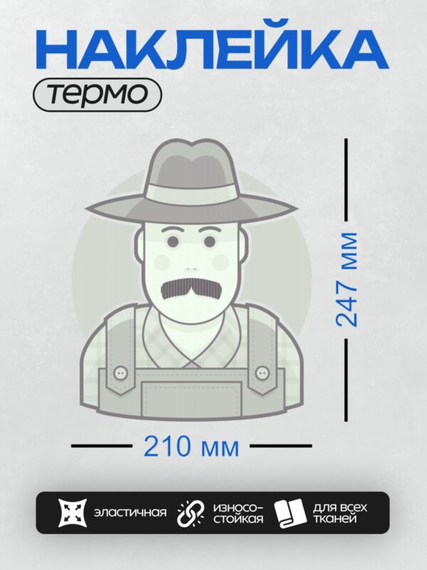 Термонаклейка на одежду DTF / Мужчина в шляпе, с усами и в комбинезоне.