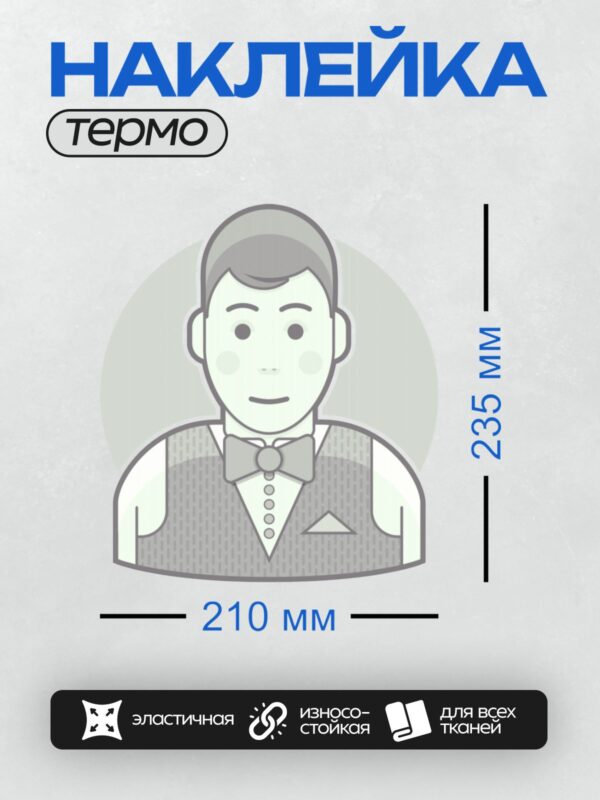 Термонаклейка на одежду DTF / Мужчина в жилете и бабочке, стилизованный рисунок.