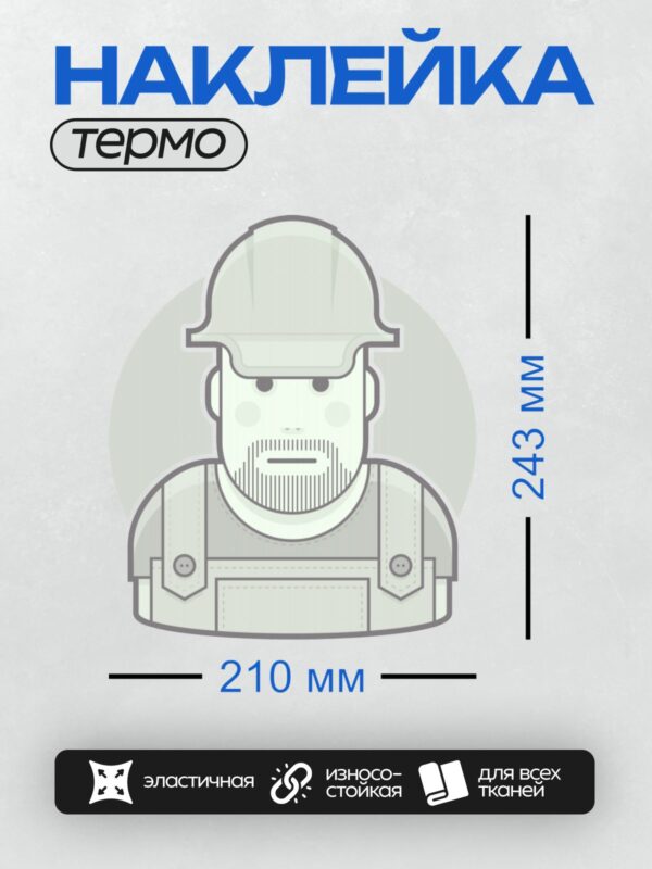Термонаклейка на одежду DTF / Строитель в каске и с бородой.