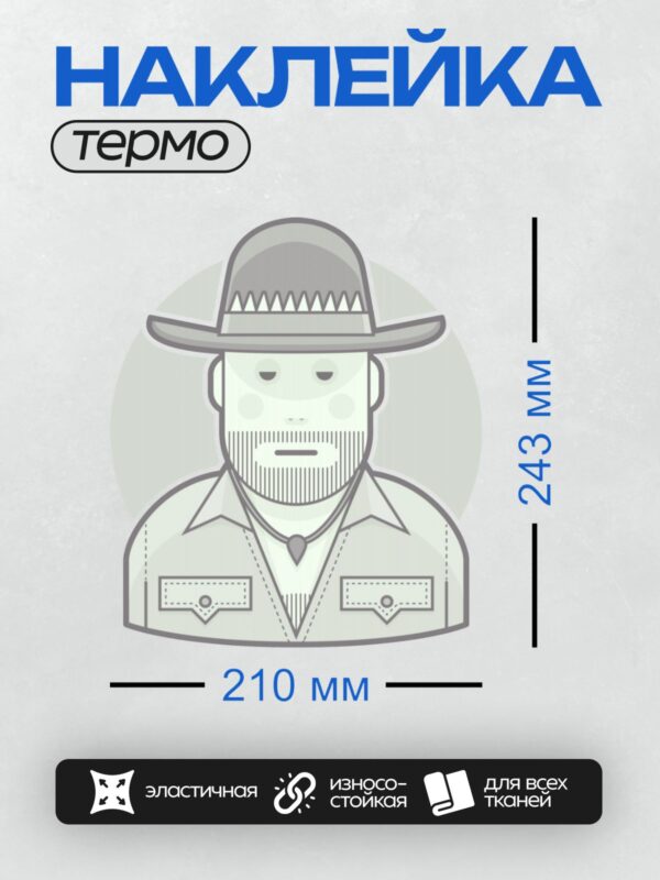Термонаклейка на одежду DTF / Мужчина в шляпе с широкими полями и бородой.