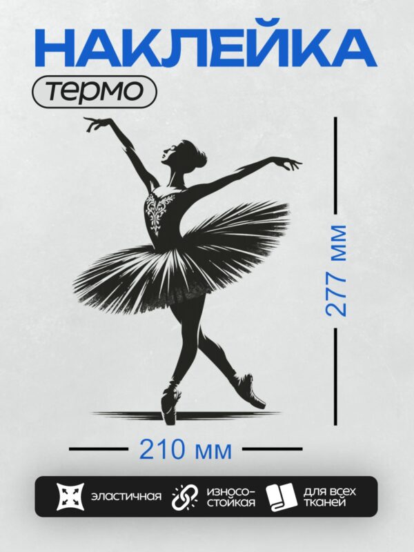 Термонаклейка на одежду DTF / Силуэт балерины в изящной позе на пуантах.