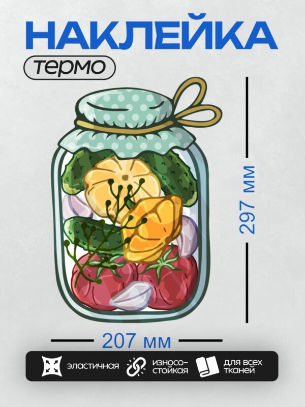 Термонаклейка на одежду DTF / Банка с маринованными огурцами, помидорами, чесноком и специями.
