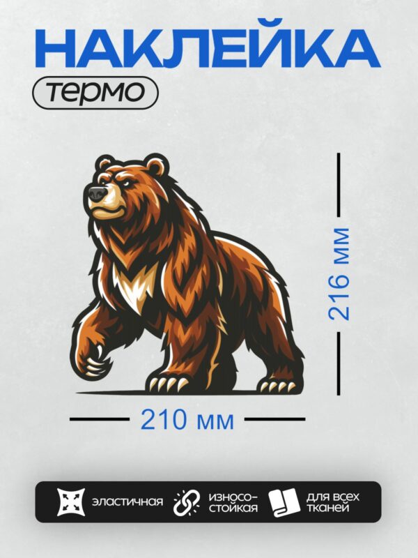 Термонаклейка на одежду DTF / Стилизованный бурый медведь в движении.