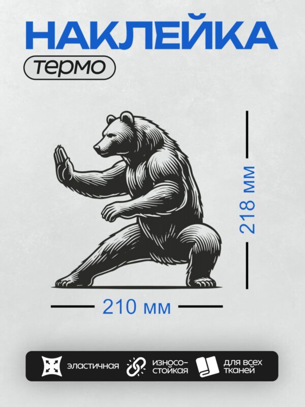 Термонаклейка на одежду DTF / Медведь на задних лапах в динамичной позе.