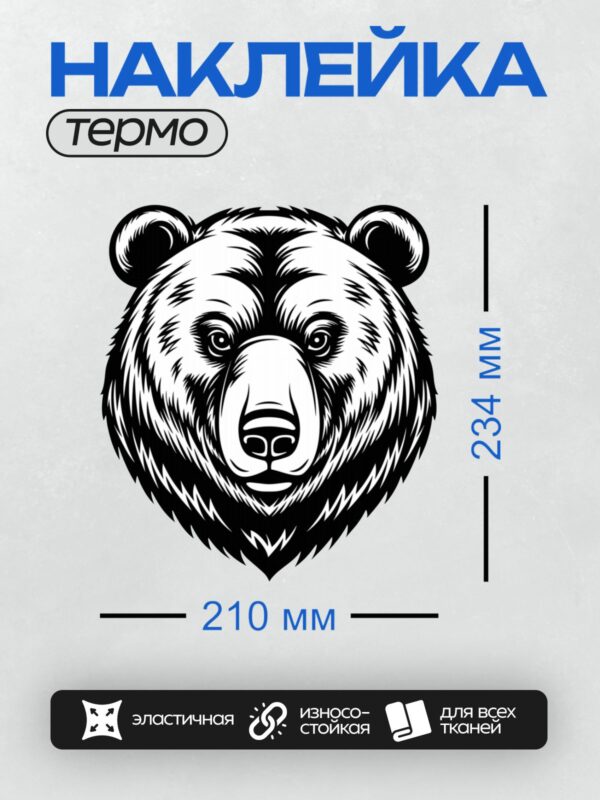 Термонаклейка на одежду DTF / Черно-белая голова белого медведя в векторном стиле.