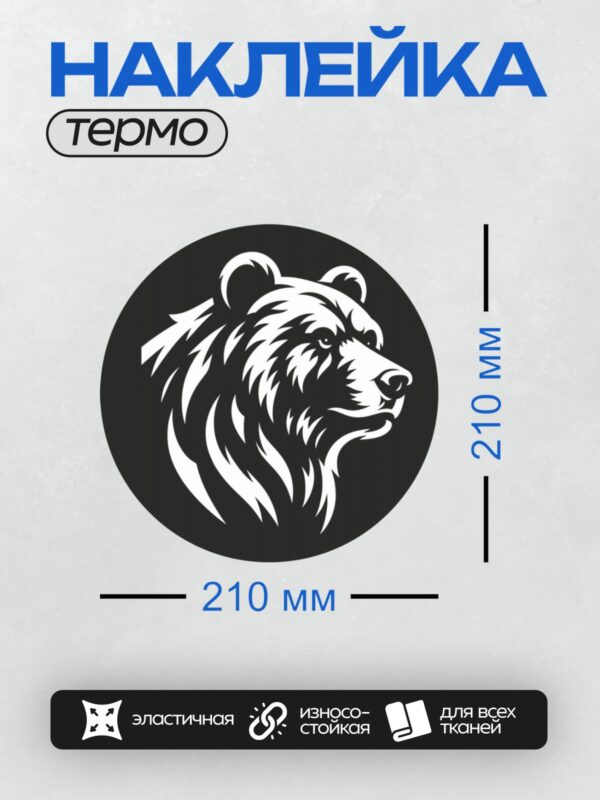 Термонаклейка на одежду DTF / Стилизованный белый медведь на черном фоне.