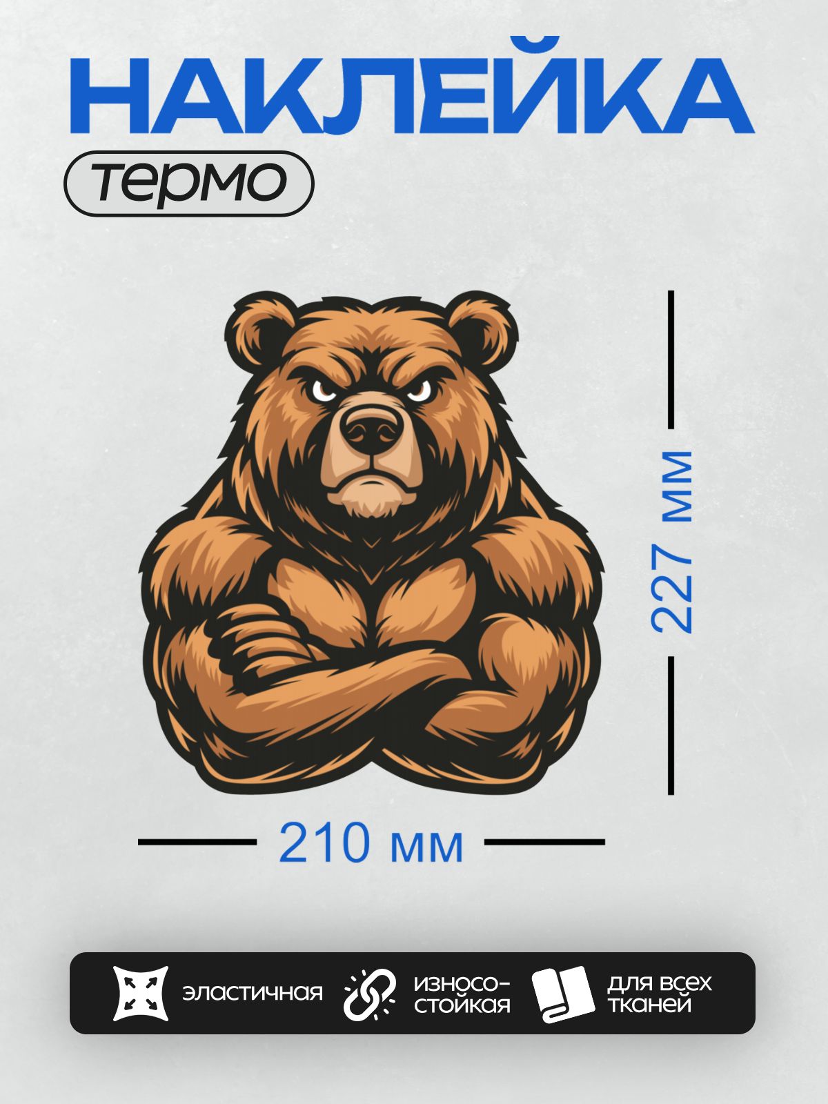 Термонаклейка на одежду DTF / Мускулистый медведь с сердитым выражением морды.