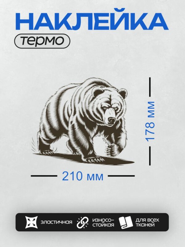 Термонаклейка на одежду DTF / Черно-белый медведь, выполненный в векторном стиле.
