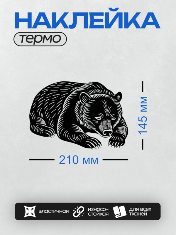Термонаклейка на одежду DTF / Черно-белый медведь, стилизованный под гравюру.
