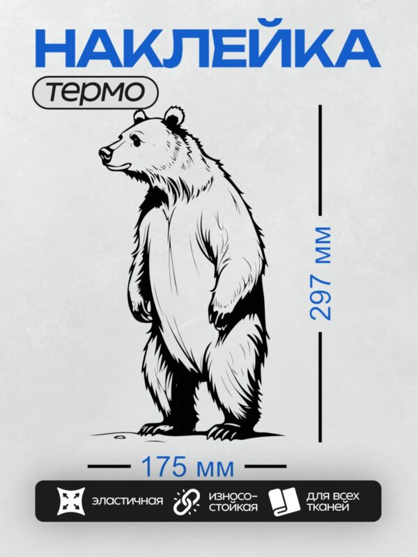 Термонаклейка на одежду DTF / Черно-белый медведь, нарисованный в векторном стиле.