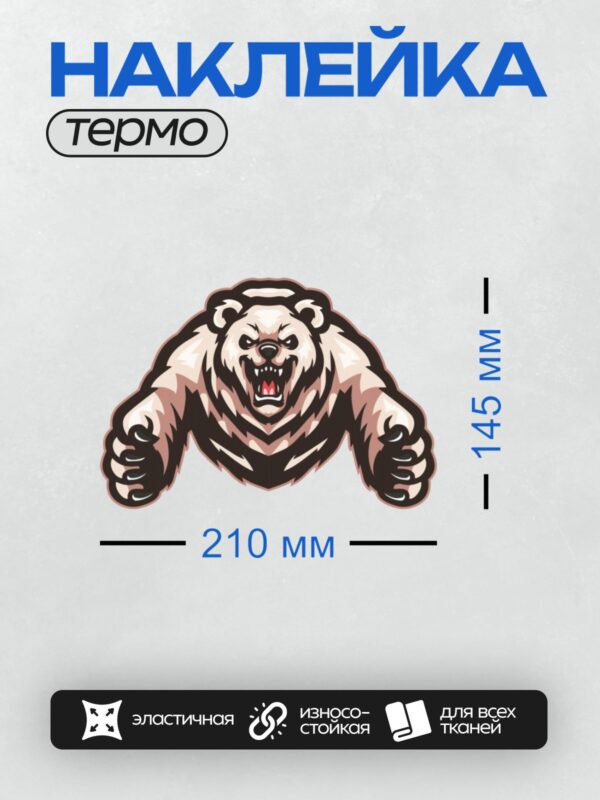 Термонаклейка на одежду DTF / Стилизованный медведь с агрессивным выражением лица.