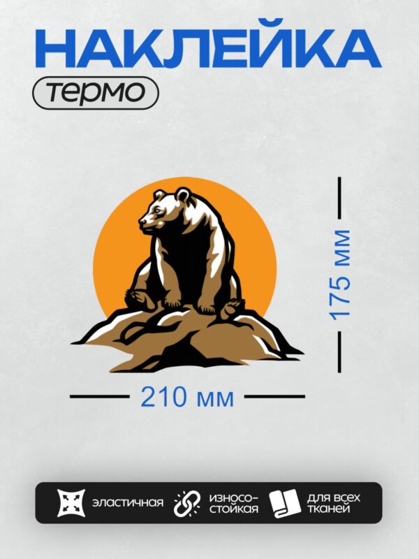 Термонаклейка на одежду DTF / Стилизованный медведь на фоне оранжевого круга.