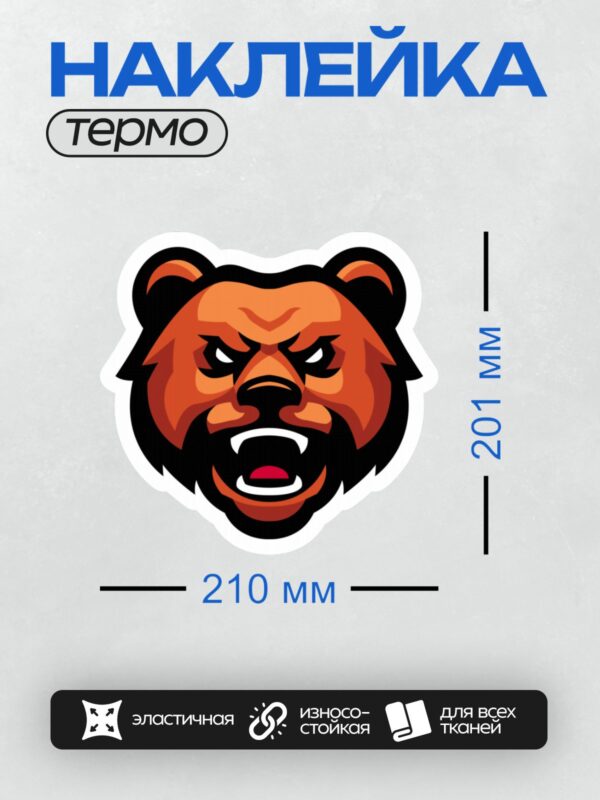 Термонаклейка на одежду DTF / Стилизованная голова злого медведя, яркий дизайн.