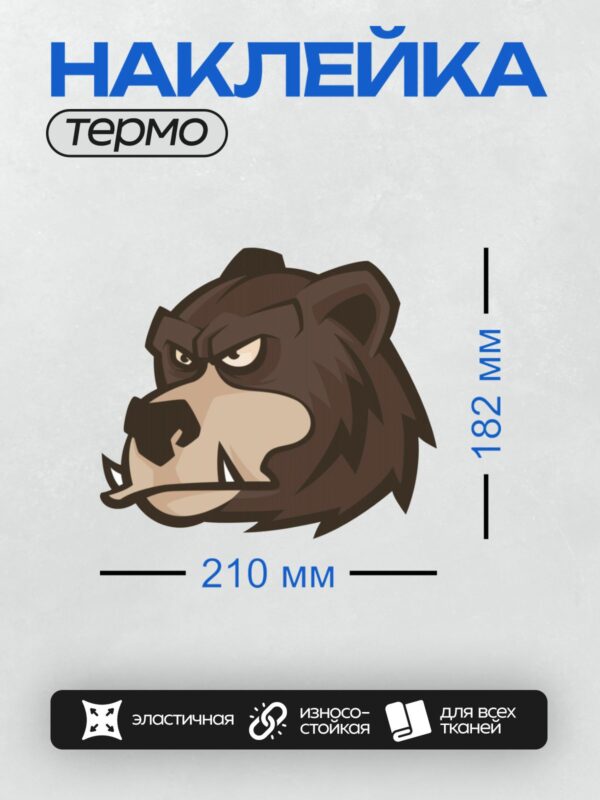 Термонаклейка на одежду DTF / Стилизованная голова медведя с грозным выражением.