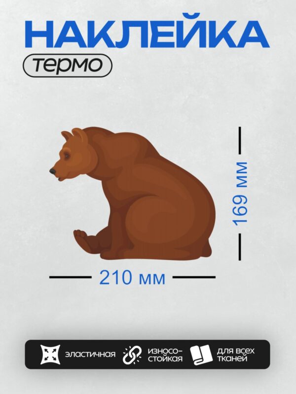 Термонаклейка на одежду DTF / Коричневый медведь сидит на задних лапах.