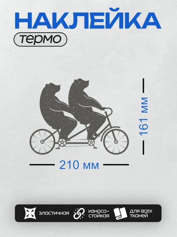 Термонаклейка на одежду DTF / Два медведя едут на тандемном велосипеде.
