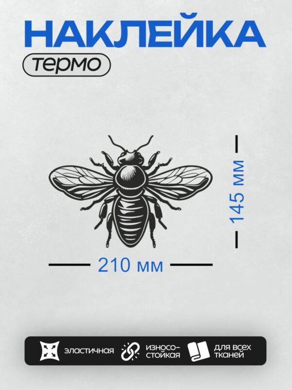 Термонаклейка на одежду DTF / Черно-белая пчела, стилизованный силуэт.