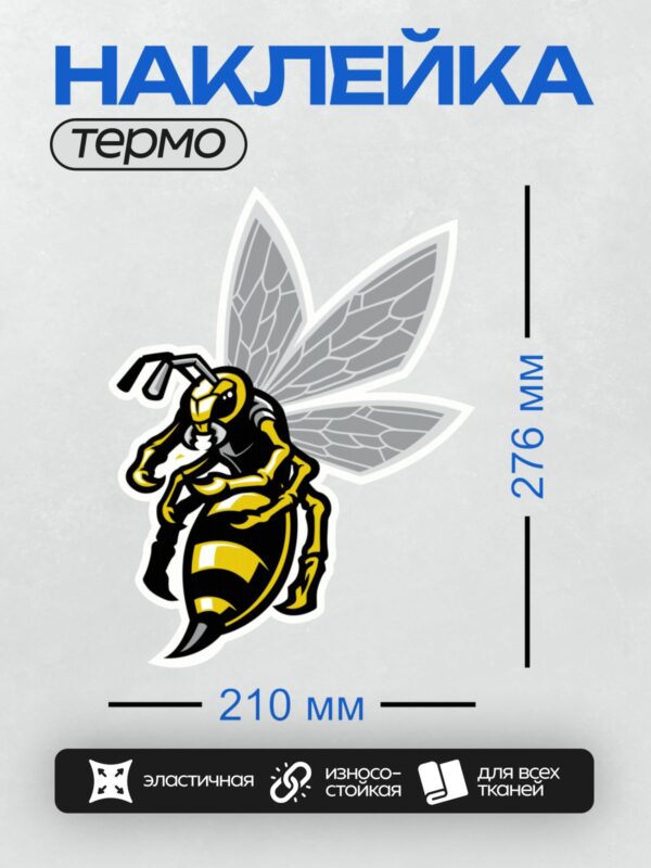 Термонаклейка на одежду DTF / Мультяшная оса с большими глазами и полосатым телом.