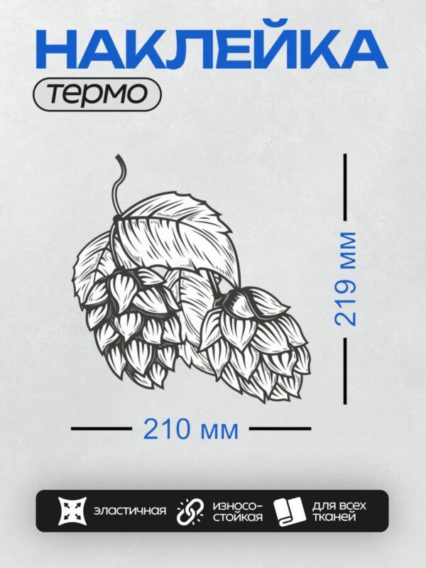 Термонаклейка на одежду DTF / Черно-белый рисунок шишки хмеля обыкновенного.