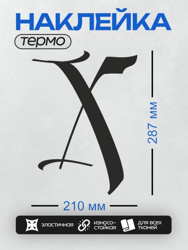 Термонаклейка на одежду DTF / Готический стиль, буква X, черный цвет, минимализм.
